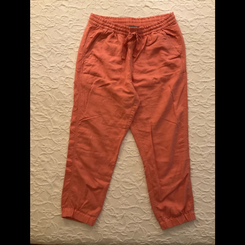 Point Sur drapey drawstring pants elastic waist and ankles, pockets, linen.